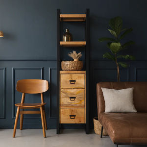 Bueno-Mango boekenkast met 3 lades.