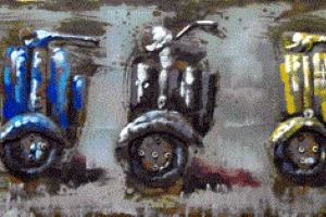Metalen 3d schilderij, 5 scooters
