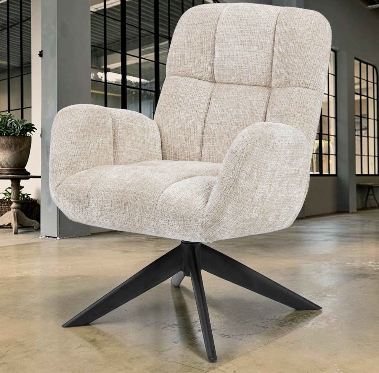Draai fauteuil Emily, Beige stof
